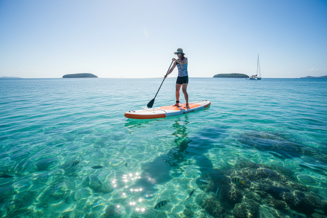 person paddleboarding in the ocean